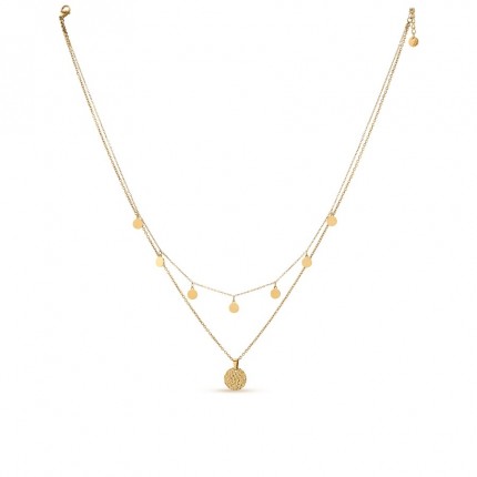 Collar de acero doble con chapitas y chapa central en dorado