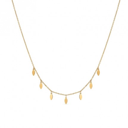 Colar em aço dourado com 7 folhas de 38+5 cm