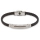 Pulsera de piel para caballero en acero y negro