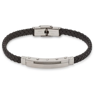 Pulsera de piel para caballero en acero y negro