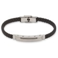 Pulsera de piel para caballero en acero y negro