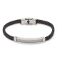 Pulsera de piel con placa para caballero en acero y negro