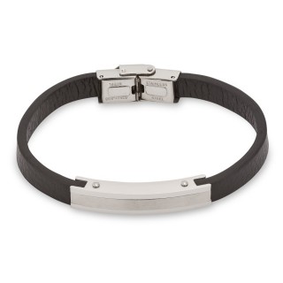 Pulseira de homem em aço e couro lisa com placa
