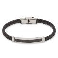 Pulsera de acero y piel con placa negra para caballero