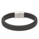 Pulsera de piel ancha trenzada de caballero en acero y negro