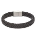 Pulseira em aço e couro de homem  preta larga e entrelaçada