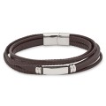 Pulseira em couro de homem com 5 tiras marrons e placa em aço