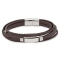 Pulsera de piel 5 tiras marron y placa para caballero en acero