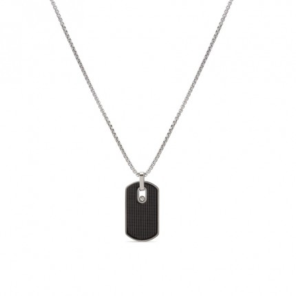 Collar de acero con placa de cabrono en negro y circonita