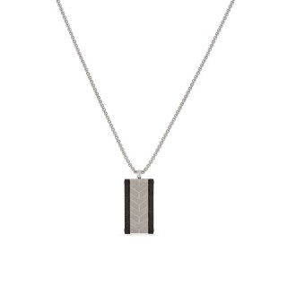 Colar de homem em aço com placa retangular com laterais de carbono