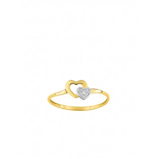 Anillo de oro amarillo 9K corazón bicolor diamante 0.005CT