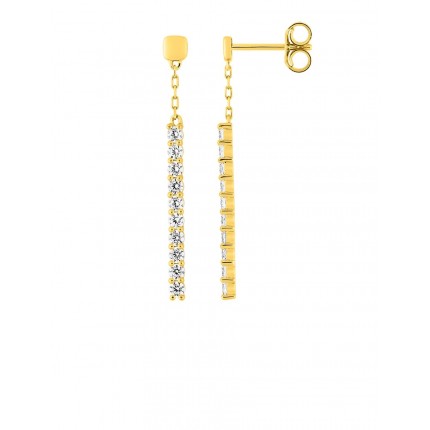 Pendientes largos de oro amarillo 18K barras con circonitas
