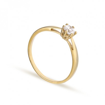 Anillo solitario 18k de oro amarillo con circonita central y garras