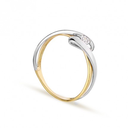 Anillo solitario de oro bicolor de 18K 3 diamante 0,003 ct