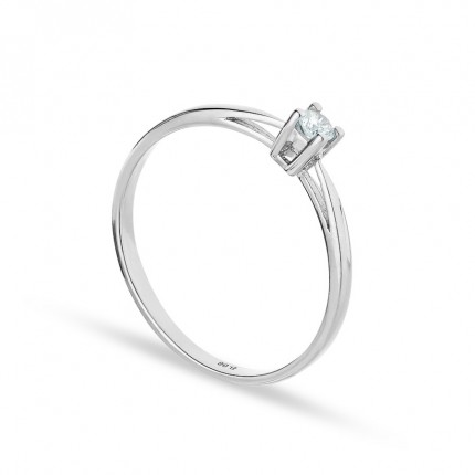 Anillo solitario de oro blanco de 18K y diamante 0,08 ct