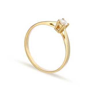 Anel solitário em ouro amarelo 18K com diamante central de 0,08 ct