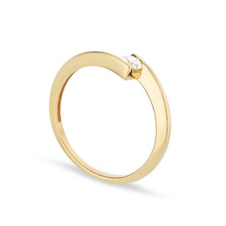 Anillo solitario oro amarillo 18K, diamante central 0,14 ct