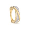 Anillo plano de oro bicolor 18K con diamantes 0,02 ct