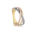 Anillo de oro tricolor 18K con 3 aros y diamantes 0,04 ct