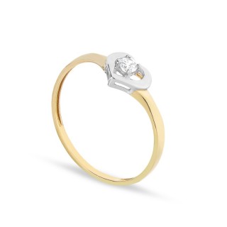 Anel em ouro amarelo 18K com zircónia e coração
