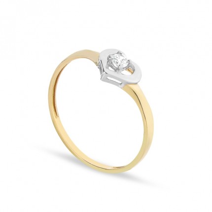 Anillo de oro amarillo 18K rodio con circonita corazón