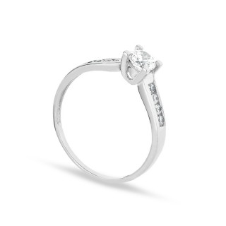 Anillo de oro blanco 18K circonitas central y laterales