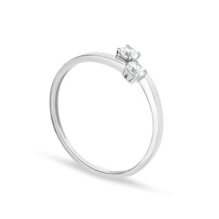 Anel solitário em ouro branco 18K com 2 zircónias "Tu e Eu"