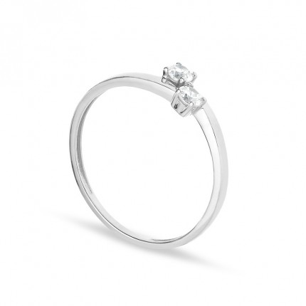 Anel solitário em ouro branco 18K com 2 zircónias "Tu e Eu"