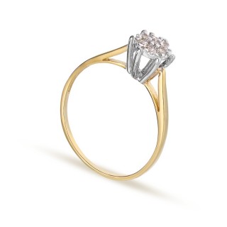 Anillo de oro amarillo 18K rodio con rosetón 7 circonitas