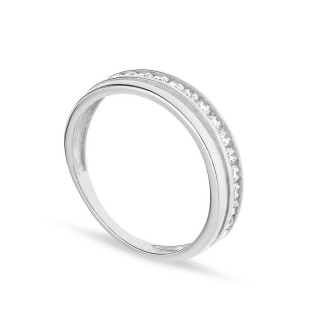 Anillo de oro blanco de 18K con dos aros y circonitas