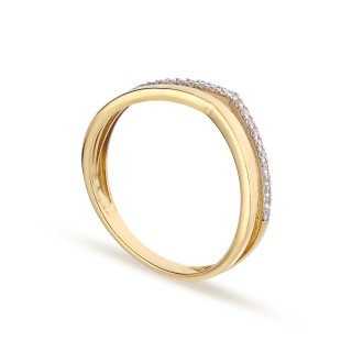 Anillo de oro amarillo de 18K dos aros en pico y circonitas
