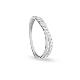 Anel em ouro branco 18K com círculo de zircónias cruzado