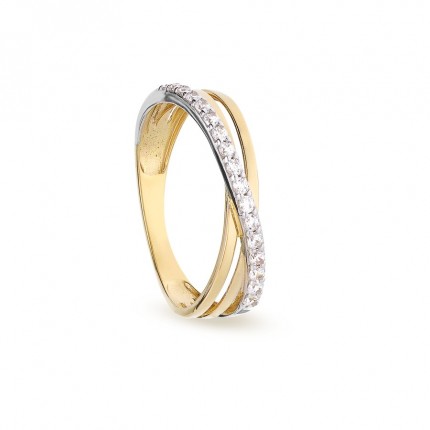 Anel em ouro 18K cruzado com zircónias