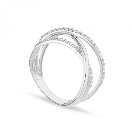 Anillo de oro blanco 18K aros entrelazados de circonitas