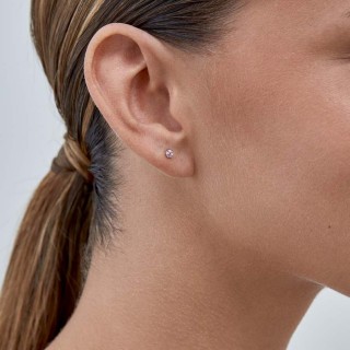 Brincos em ouro amarelo 18K com zircónia rosa de 3 mm