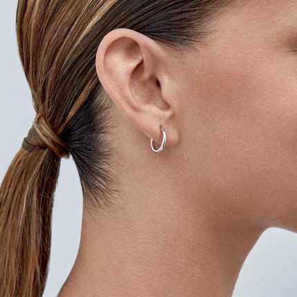 Brincos argola de tubo em ouro branco 18K lisos de 10 mm