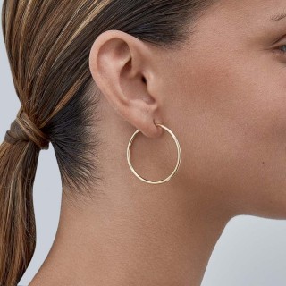 Pendientes de aro de oro amarillo 18 K tubo liso de 35mm con cierre oculto