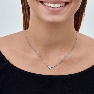 Colar de prata estrela e zircónia 42 cm