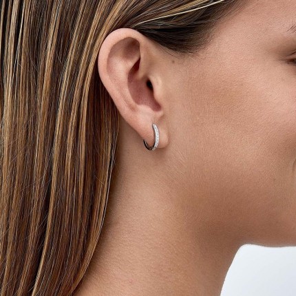 Pendientes de aro de plata carril circonita
