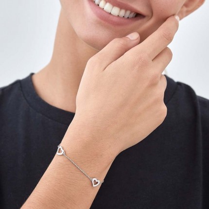 Pulsera de plata de 3 corazones de 18CM