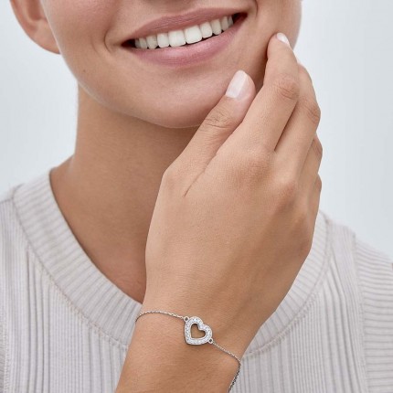 Pulsera de plata corazón circonita 18CM
