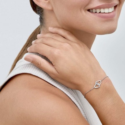 Pulsera de plata con corazón entrelazado circonita 18CM