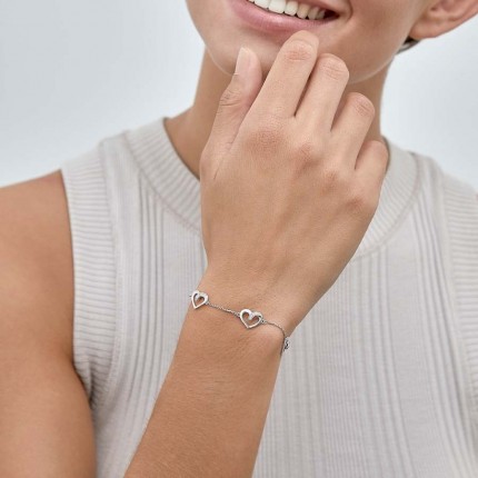 Pulseira em prata coração e zircónia 18CM