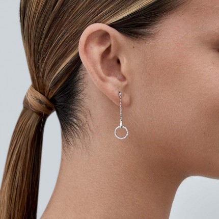 Pendientes de plata largos círculo circonita