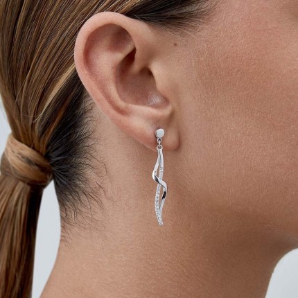 Pendientes de plata tiras largo 2 circonita