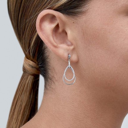 Pendientes de plata doble aro circonita