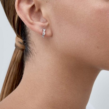Brincos de prata 2 tiras trançadas com zircónia