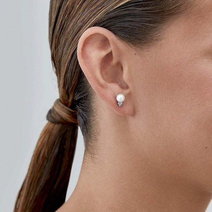 Pendientes de plata con perla de agua dulce y circonita 6MM
