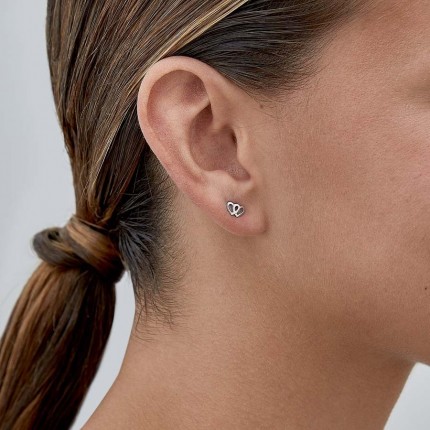 Pendientes de plata con 2 corazones unidos