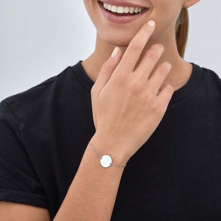Pulsera de plata con círculo grande para grabar 18CM